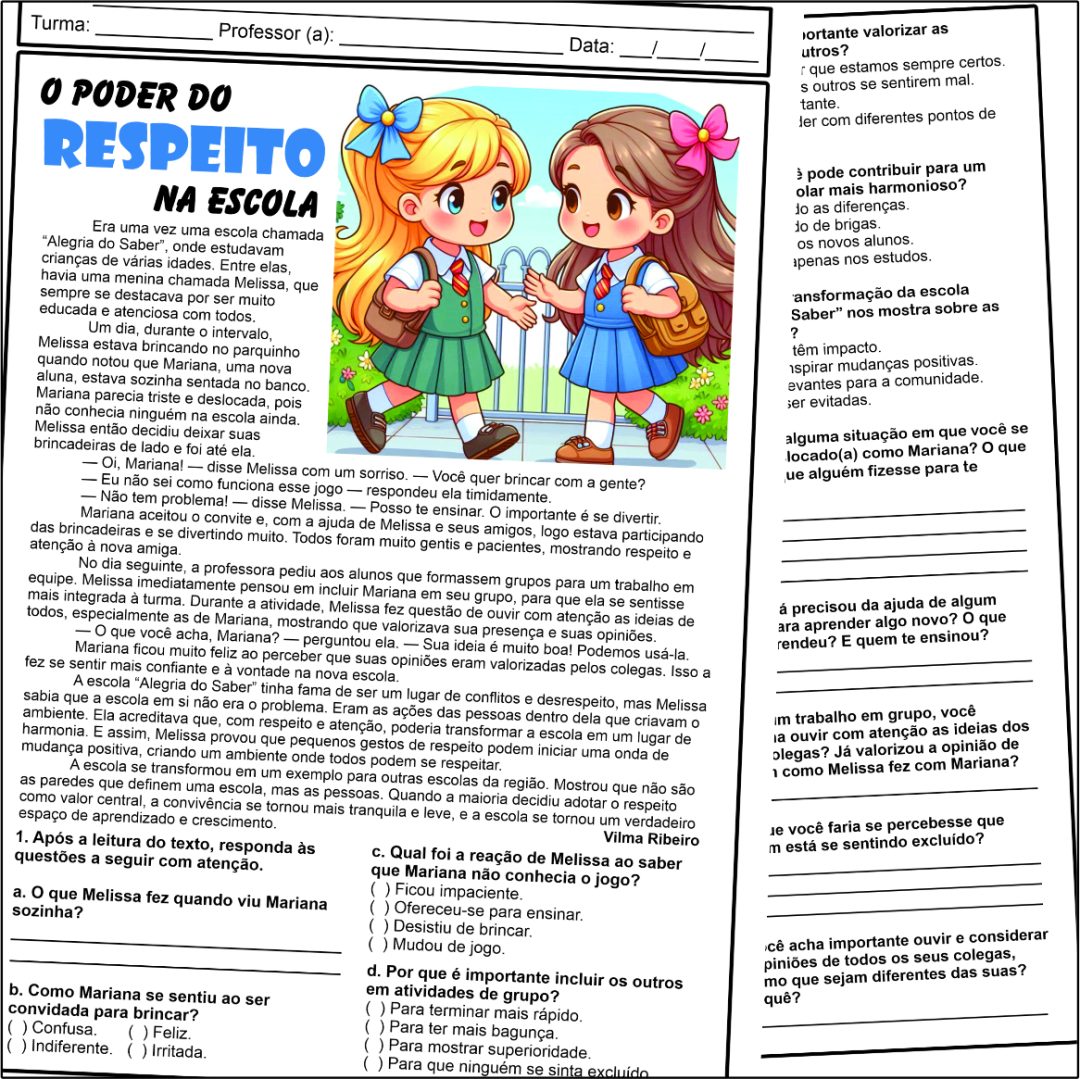 ATIVIDADES SOBRE RESPEITO – Professora Vilma Ribeiro