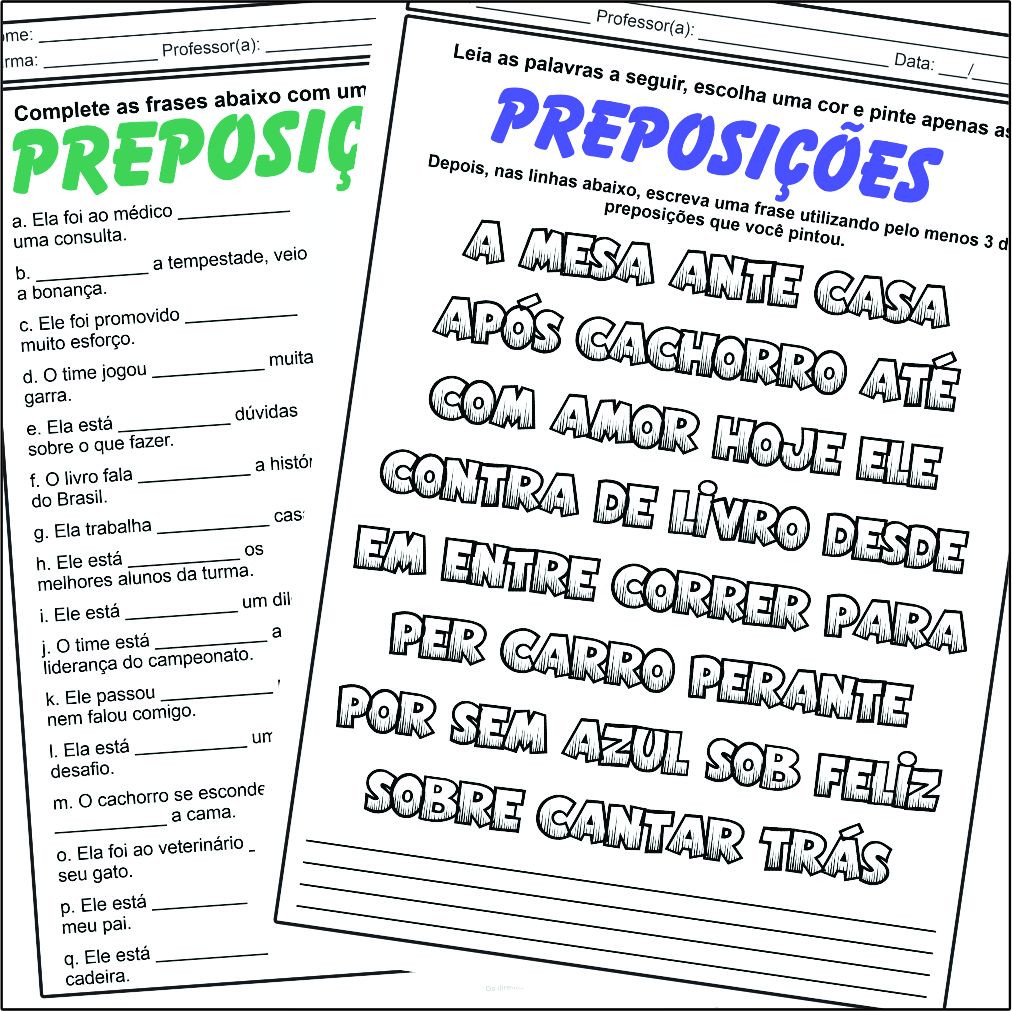 ATIVIDADES SOBRE PREPOSIÇÃO – Professora Vilma Ribeiro